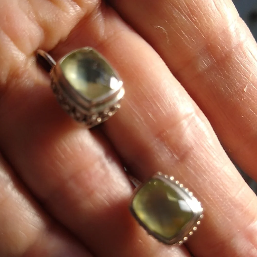 Pale Green Faceted Silver Drop Earrings - Picture 7 of 12